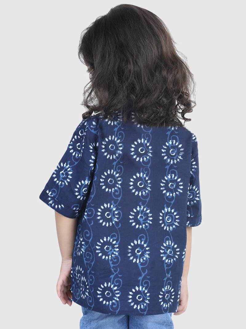 BownBee Printed Half Sleeve Pure Cotton Shirt for Boys- Indigo