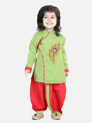 BownBee Cotton Embroidery Kanhaiya Dhoti Kurta for Boys-Green 1