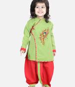 BownBee Cotton Embroidery Kanhaiya Dhoti Kurta for Boys-Green