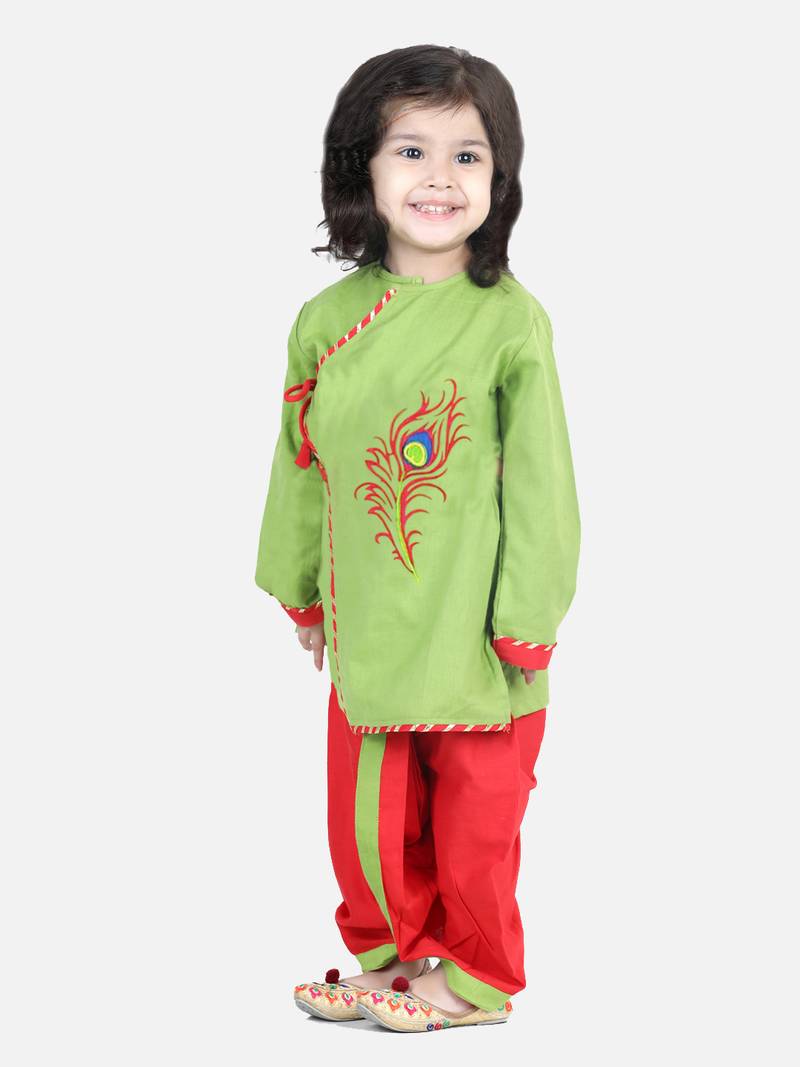 BownBee Cotton Embroidery Kanhaiya Dhoti Kurta for Boys-Green