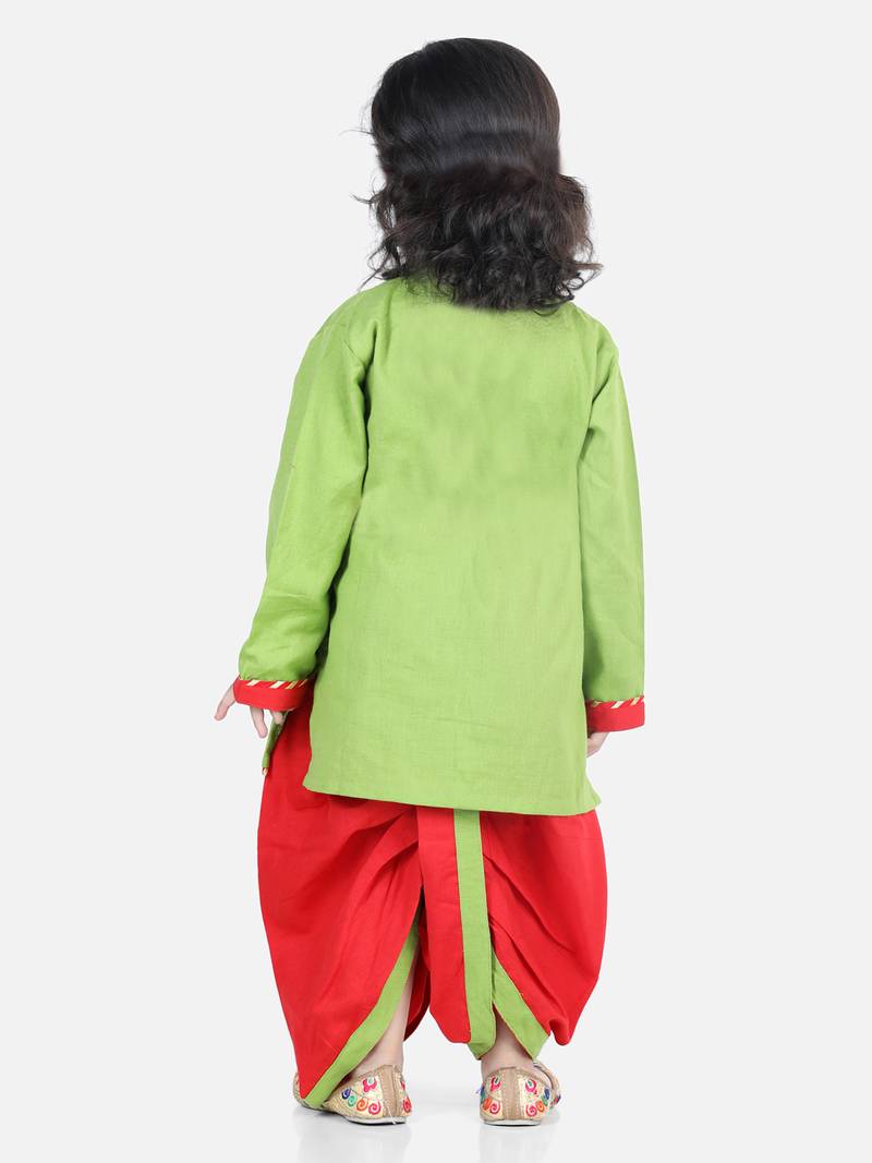 BownBee Cotton Embroidery Kanhaiya Dhoti Kurta for Boys-Green
