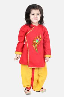 BownBee Cotton Embroidery  Dhoti Kurta for Boys-Red