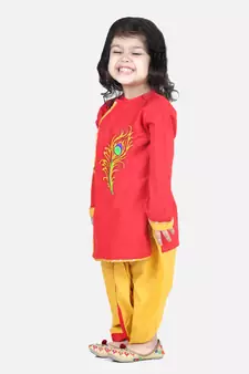 BownBee Cotton Embroidery  Dhoti Kurta for Boys-Red