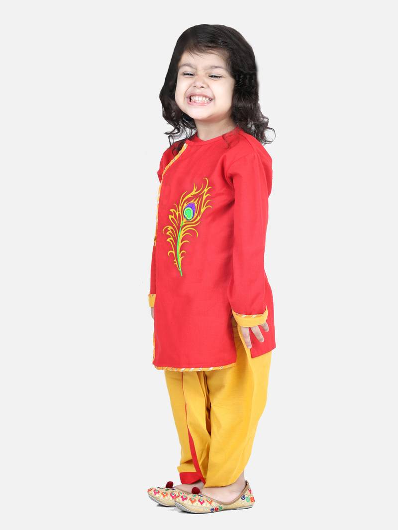 BownBee Cotton Embroidery  Dhoti Kurta for Boys-Red
