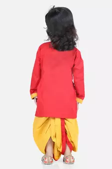 BownBee Cotton Embroidery  Dhoti Kurta for Boys-Red