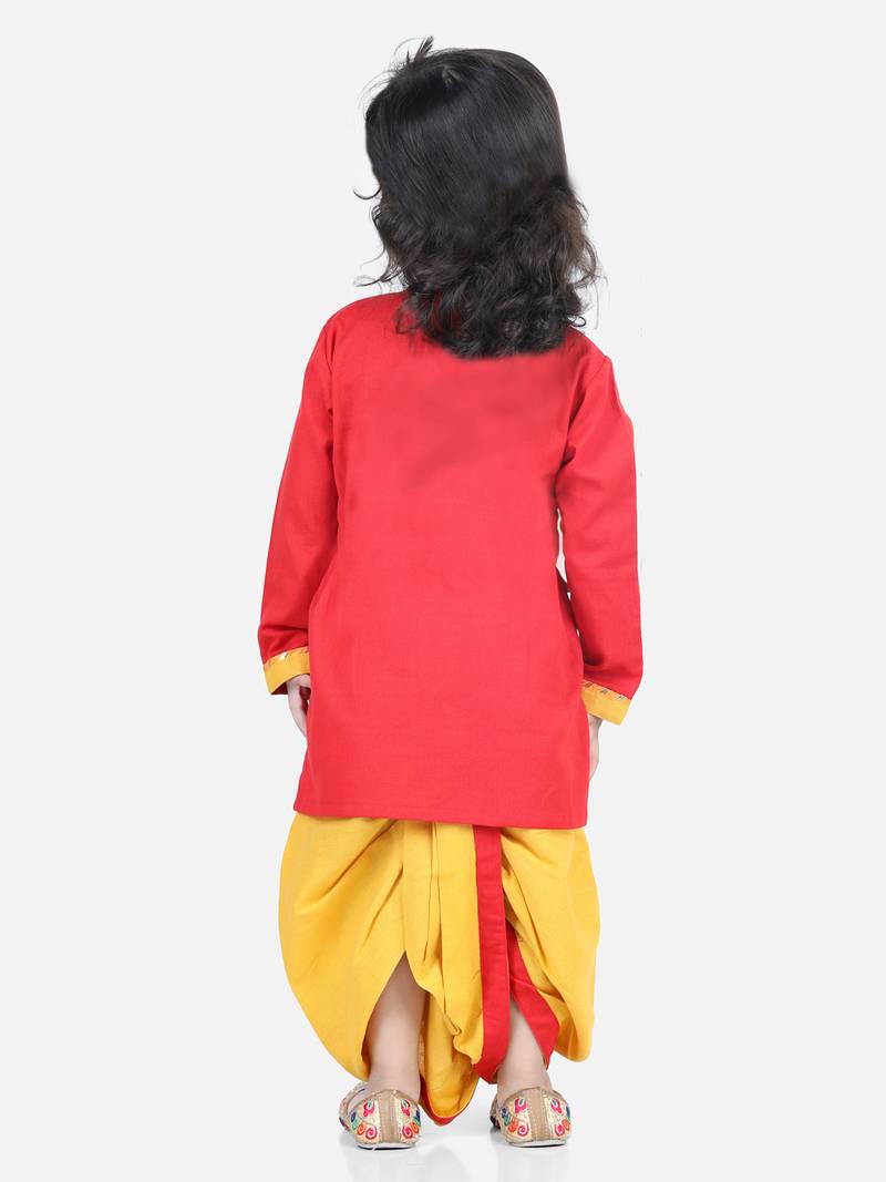 BownBee Cotton Embroidery  Dhoti Kurta for Boys-Red