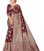 Maroon woven banarasi silk saree with blouse