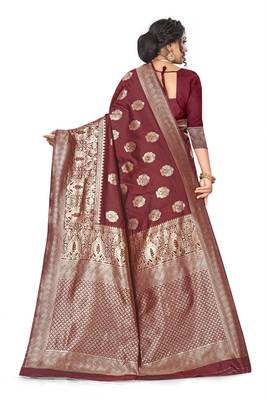 Maroon woven banarasi silk saree with blouse 2