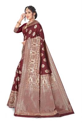 Maroon woven banarasi silk saree with blouse 4