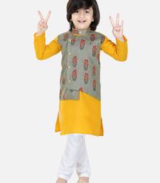 BownBee Printed Attached Jacket Cotton Kurta Pajama for Boys- Gray