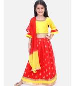 BownBee Chiffon Brocade Lehenga choli for Girls-Yellow