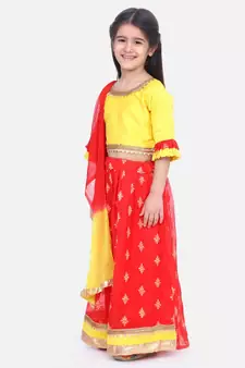 BownBee Chiffon Brocade Lehenga choli for Girls-Yellow