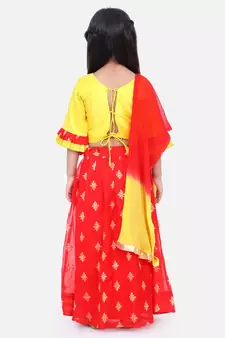 BownBee Chiffon Brocade Lehenga choli for Girls-Yellow