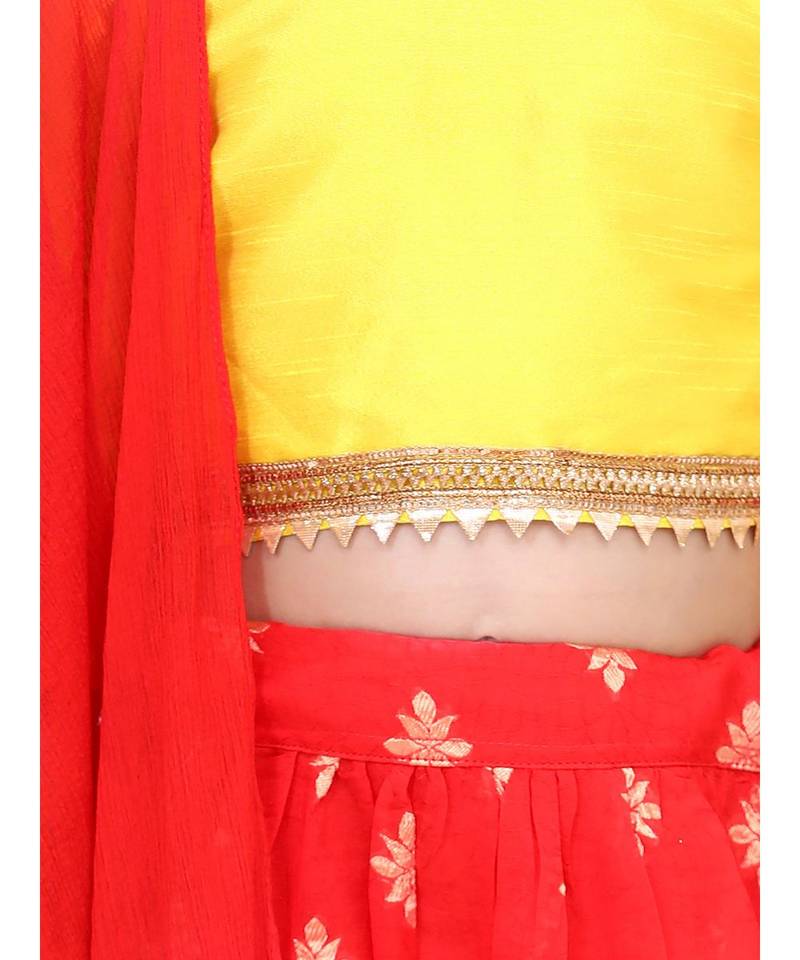BownBee Chiffon Brocade Lehenga choli for Girls-Yellow