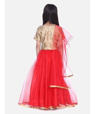 BownBee Jacquard Top with Net Lehenga-White 2