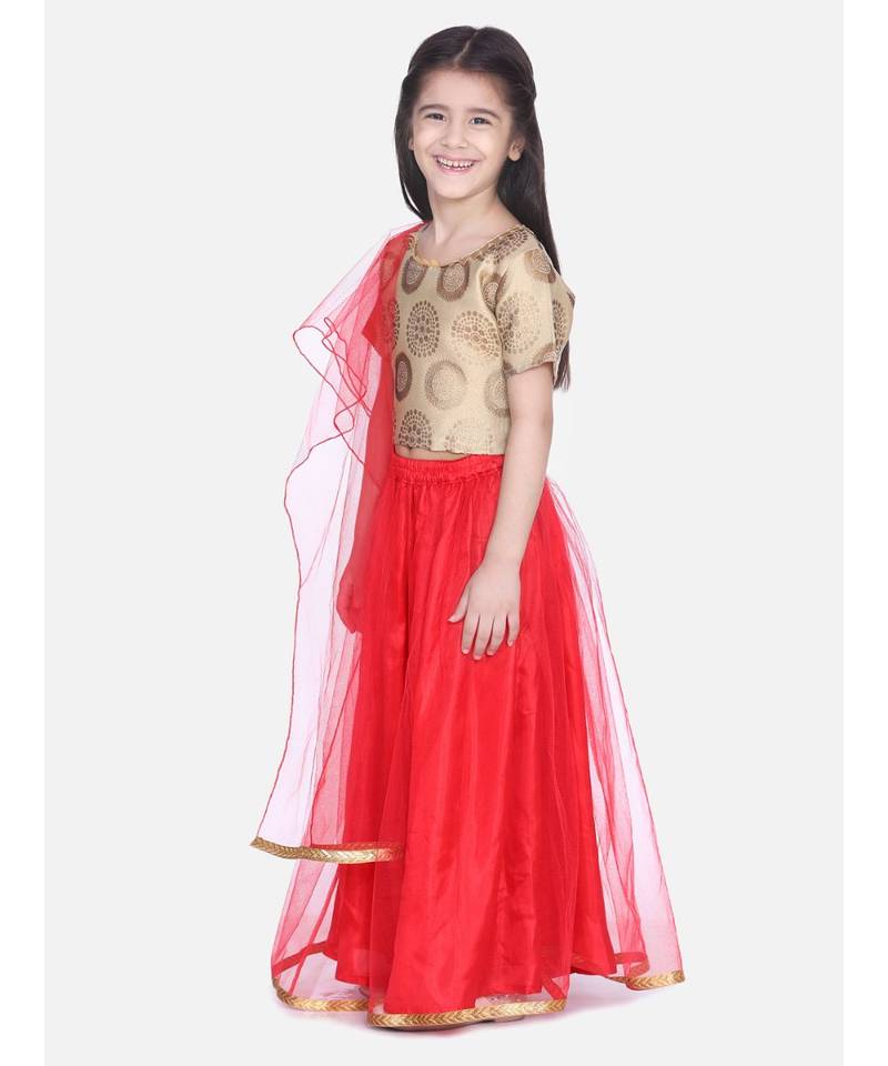 BownBee Jacquard Top with Net Lehenga-White