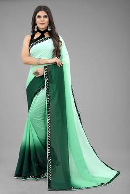 Green Printed Georgette Saree With Blouse 1