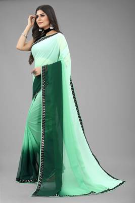 Green Printed Georgette Saree With Blouse 2