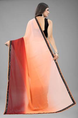 Orange printed georgette saree with blouse 3