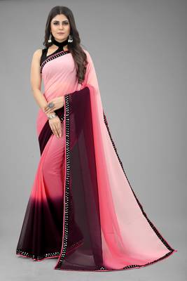 Pink Printed Georgette Saree With Blouse 1