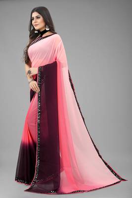 Pink Printed Georgette Saree With Blouse 2