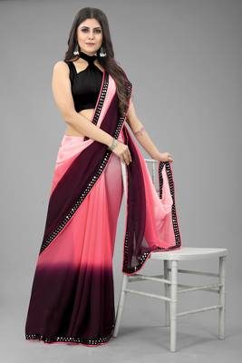 Pink Printed Georgette Saree With Blouse 4