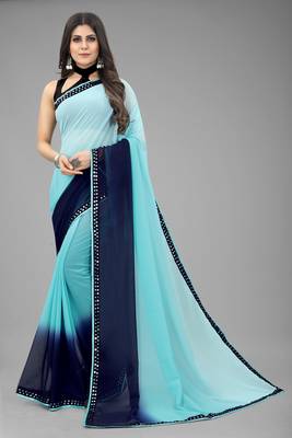 Blue Printed Georgette Saree With Blouse 2