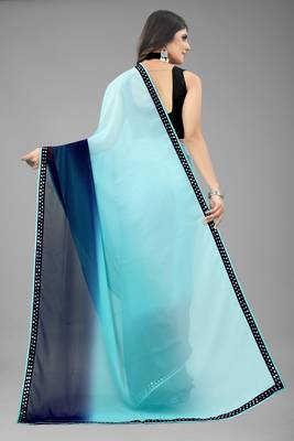 Blue Printed Georgette Saree With Blouse 4