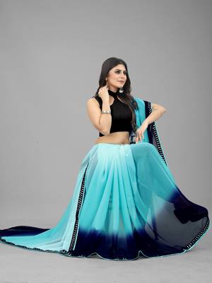 Blue Printed Georgette Saree With Blouse 5
