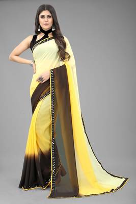 Yellow Printed Georgette Saree With Blouse 1