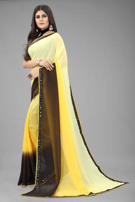Yellow Printed Georgette Saree With Blouse 2