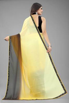 Yellow Printed Georgette Saree With Blouse 3