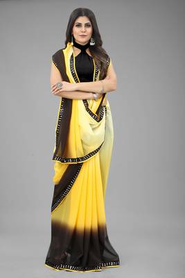Yellow Printed Georgette Saree With Blouse 4