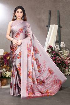 Light Plum Printed Chiffon Saree With Blouse