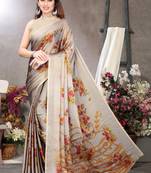 Brown printed chiffon saree with blouse
