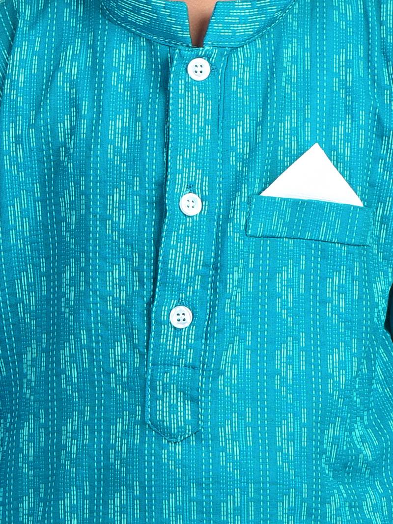 Kinder Kids Boys Light Blue White Katha Pure Cotton Kurta with pajama