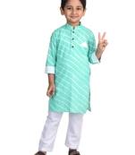 Kinder Kids Blue Full Sleeves Lehriya Design Kurta with Silver butti with Pajama