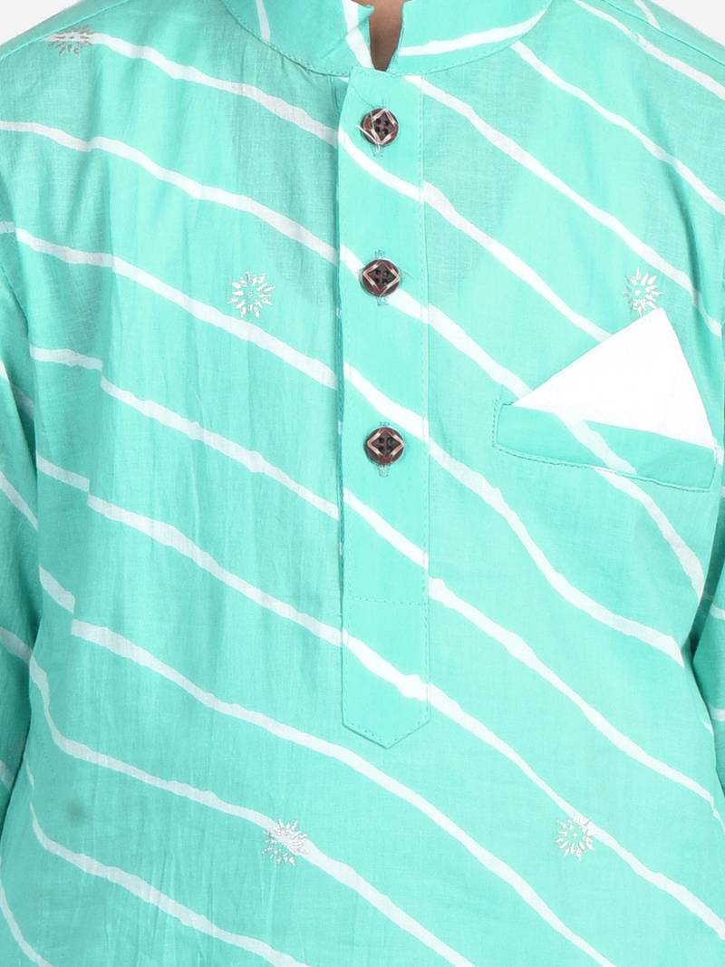 Kinder Kids Blue Full Sleeves Lehriya Design Kurta with Silver butti with Pajama