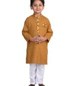 Kinder Kids Boys Yellow  Black Geometric Printed Thread Work Pastels Kurta with pajama