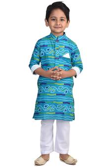 Kinder Kids Blue Lehriya Printed Kurta with Pajama