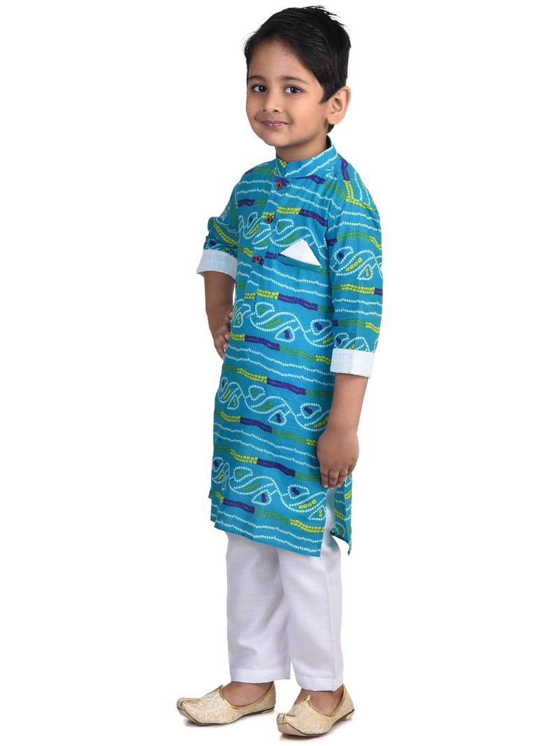 Kinder Kids Blue Lehriya Printed Kurta with Pajama