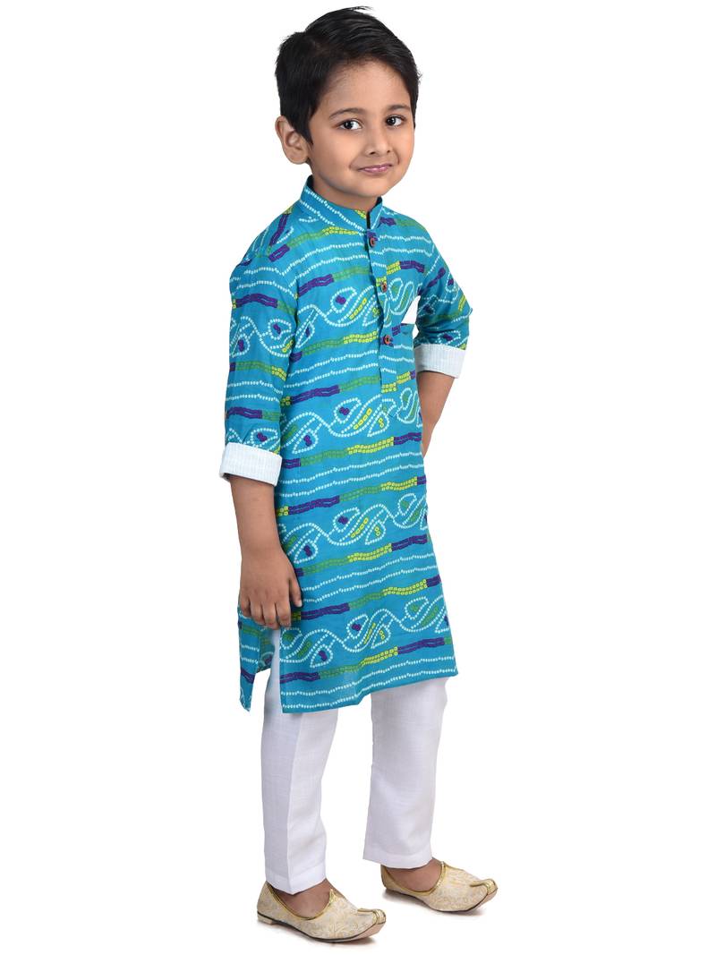 Kinder Kids Blue Lehriya Printed Kurta with Pajama