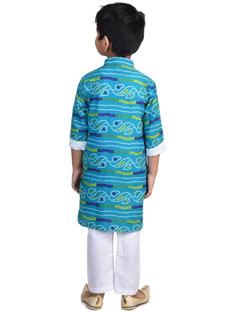 Kinder Kids Blue Lehriya Printed Kurta with Pajama