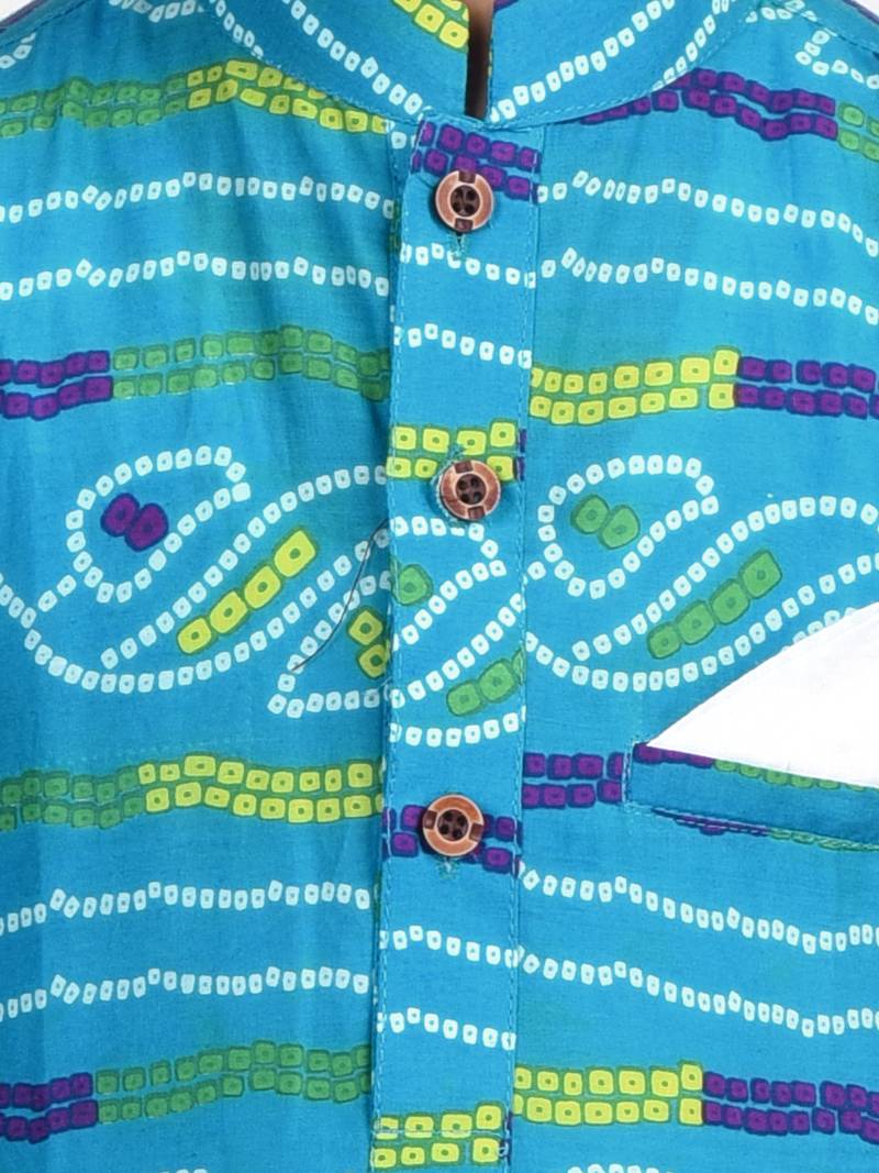 Kinder Kids Blue Lehriya Printed Kurta with Pajama