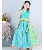 Blue patola printed lehenga set with embroidered top