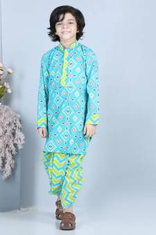 Blue patola printed Kurta with stripped dhoti