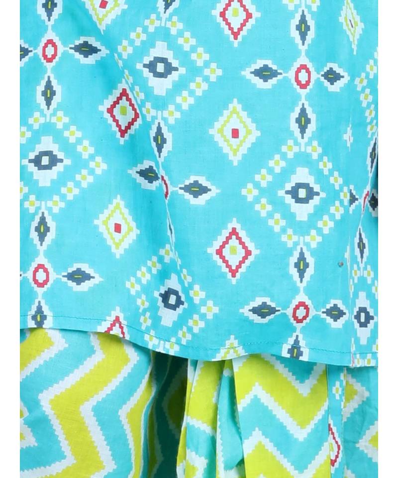 Blue patola printed Kurta with stripped dhoti