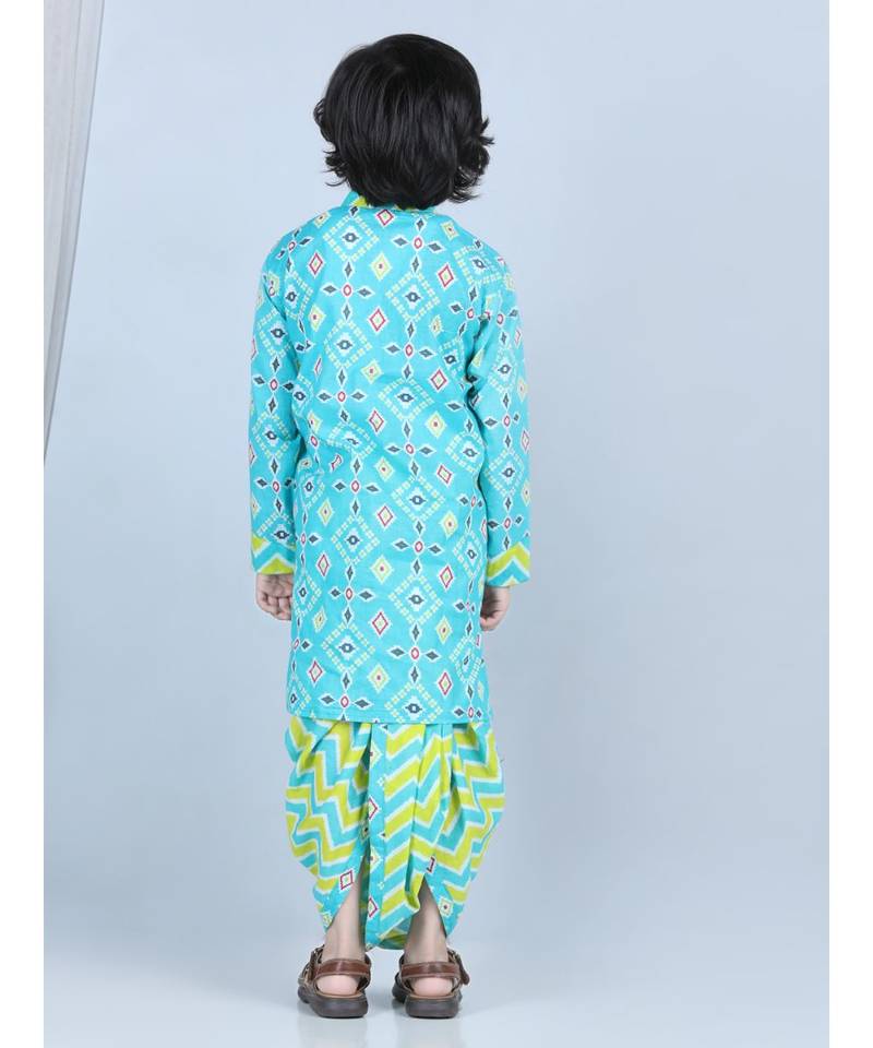 Blue patola printed Kurta with stripped dhoti