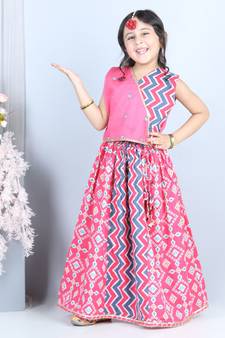 Pink patola printed lehenga set with embroidered top