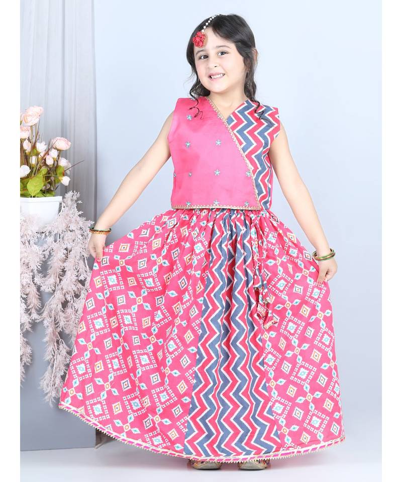 Pink patola printed lehenga set with embroidered top